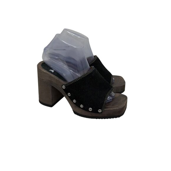 VTG Candies Wood Platform Y2K Black Suede Stud Clog Slide Sandals Shoes Womens 9 - Picture 1 of 9